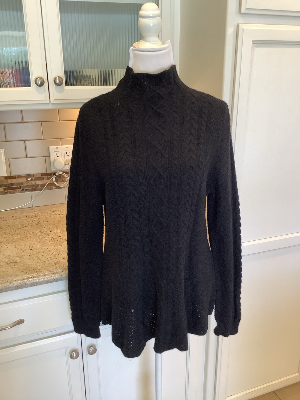 Lauren Ralph Lauren Cable Knit Turtleneck Sweater Black XL Wool Blend